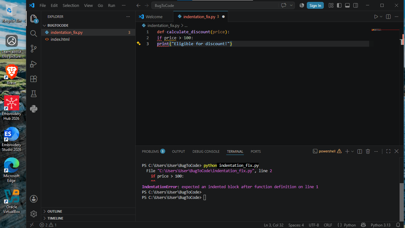 Fixing Python IndentationError in VS Code