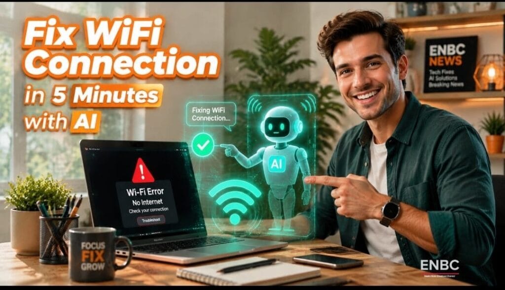 Laptop showing WiFi error and steps to Fix WiFi Connection using AI