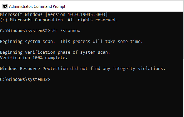 Running sfc scannow command in Command Prompt to fix Windows White Screen of Death