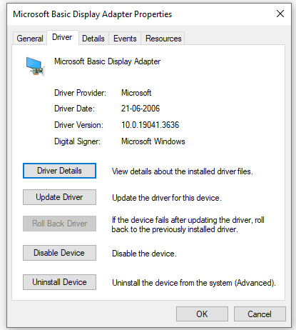 Updating and rolling back display graphics driver in Device Manager for Windows White Screen of Death